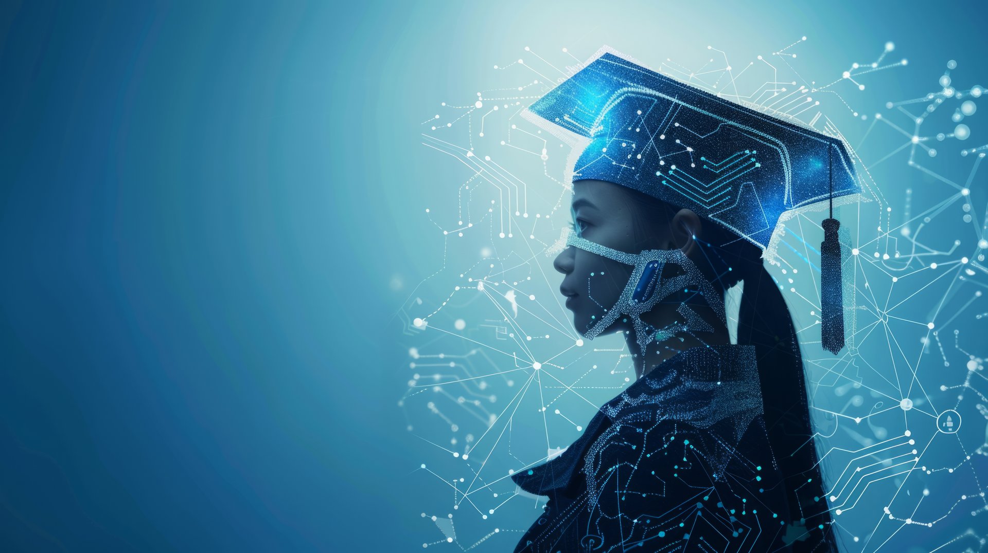 woman-wearing-graduation-cap-stands-against-blue-background-symbolizing-academic-achievement